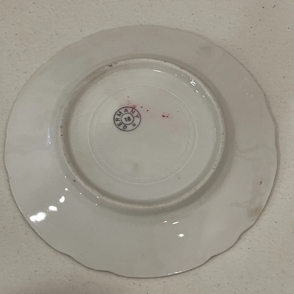 Antique Germany Porcelain Plate Large Pink & White Cabbage Roses, 6